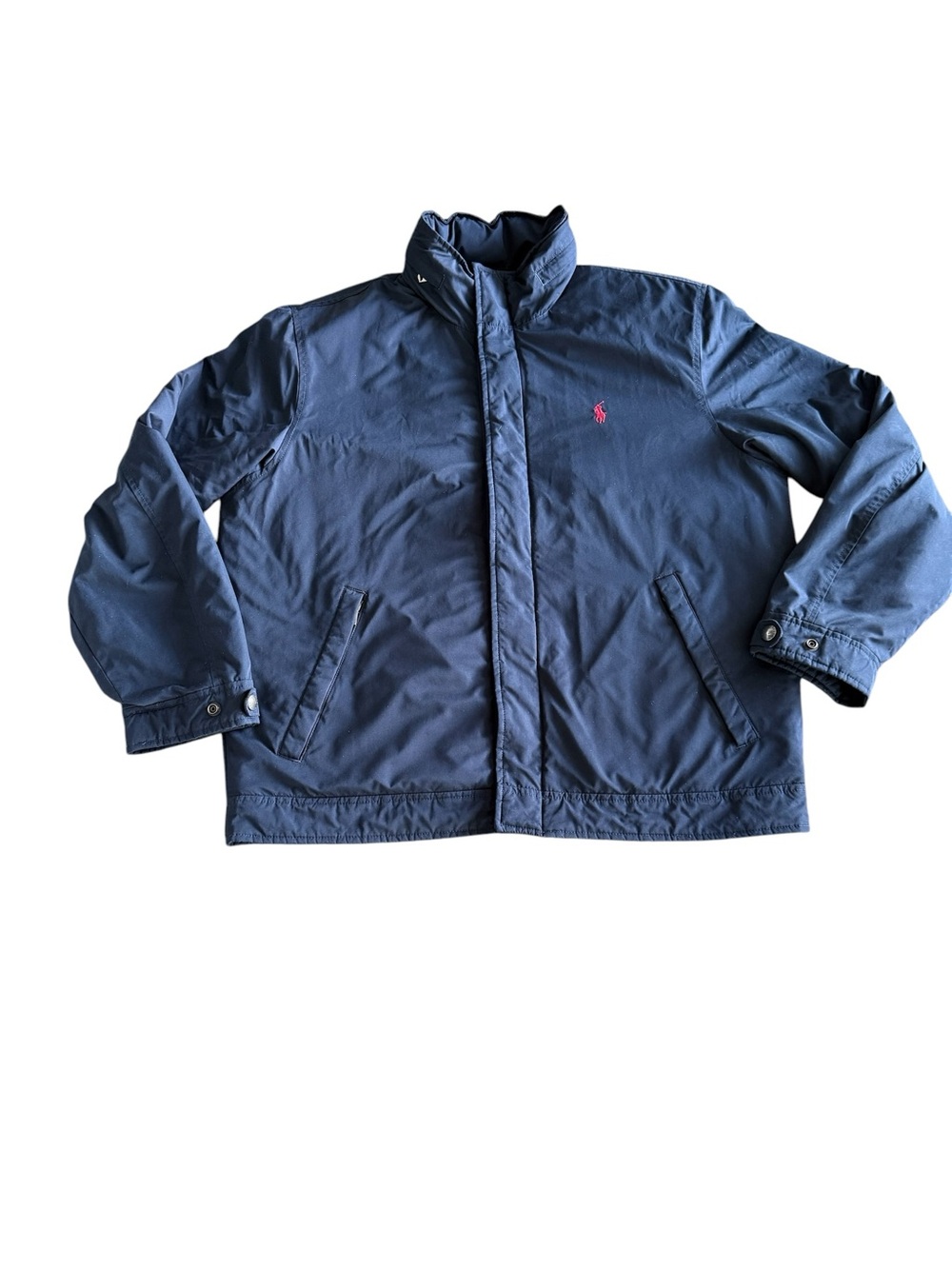 Polo Ralph Lauren Jacket L Navy Fleece Lined Zip Out Hood Retro Classic